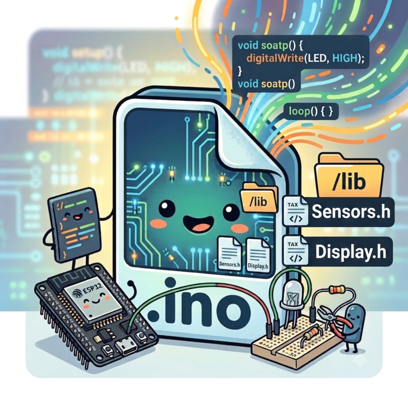 Icona con codice sorgente Arduino e file .ino per il download del firmware | Icon representing Arduino source code and .ino file for downloading firmware for ESP32