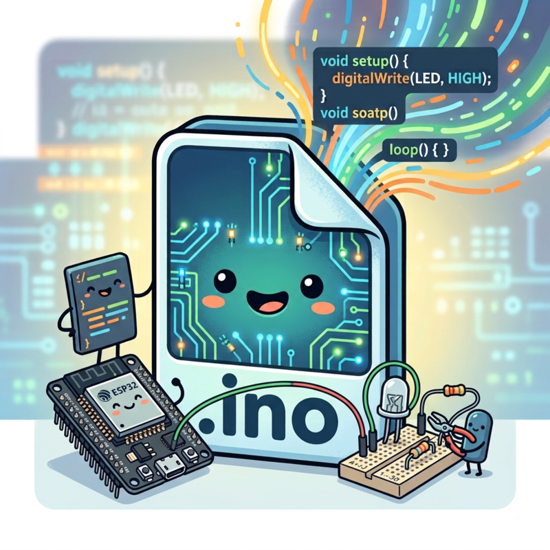 Icona con codice sorgente Arduino e file .ino per il download del firmware demo | Icon representing Arduino source code and .ino file for downloading demo firmware for ESP32